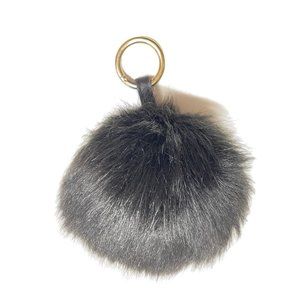 Faux Fur Pom Pom charm keychain 4" Large Pom, Fur Ball Black